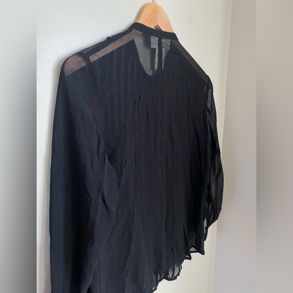 SUSAN BRISTOL Silk Black Button Up Sheer Blouse Size Small Vintage - Picture 8 of 15